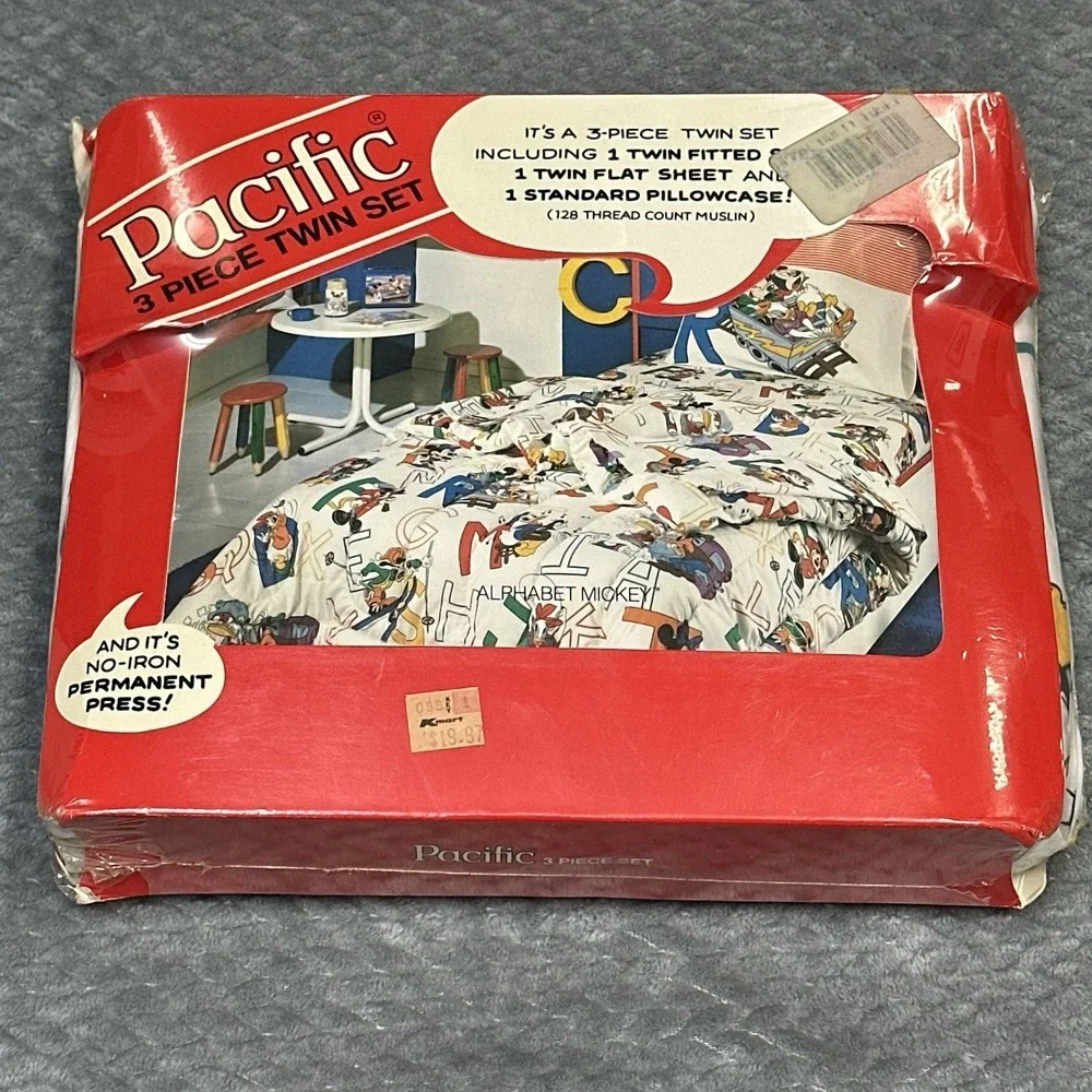 Vintage Mickey Goofy Donald Walt Disney Pacific 3pc Twin Sheet Set New Old Stock